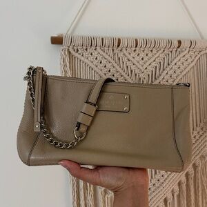 kate spade Taupe Leather Chain-Accent Wristlet